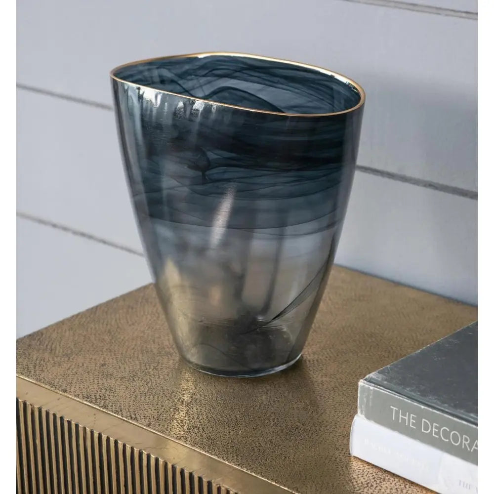 9" Charcoal Abstract Swirl Art Glass Table Vase - NOBLE HOME INTERIORS