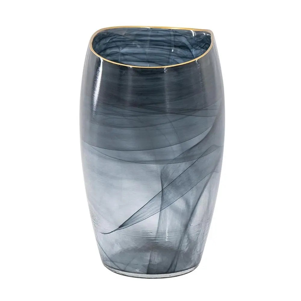 9" Charcoal Abstract Swirl Art Glass Table Vase - NOBLE HOME INTERIORS