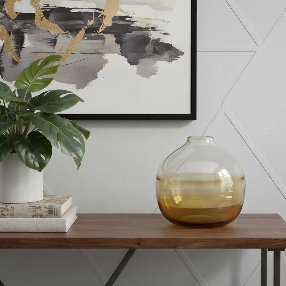9" Clear And Brown Ombre Round Glass Table Vase - NOBLE HOME INTERIORS