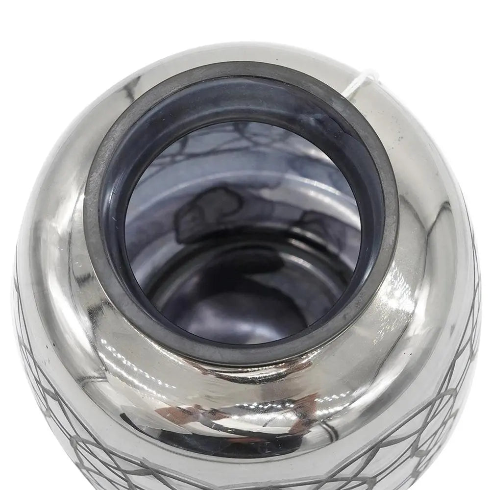 9" Dark Gray Geometric Etched Glass Table Vase - NOBLE HOME INTERIORS