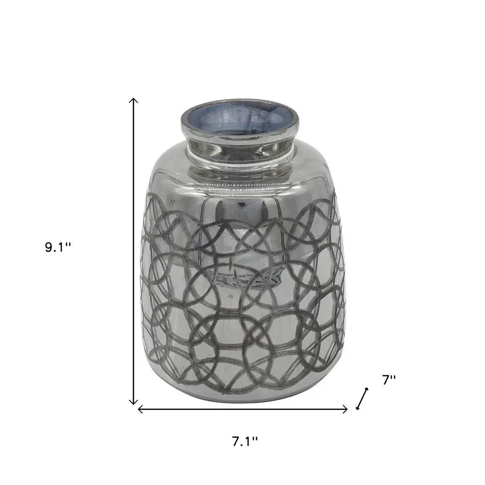 9" Dark Gray Geometric Etched Glass Table Vase - NOBLE HOME INTERIORS