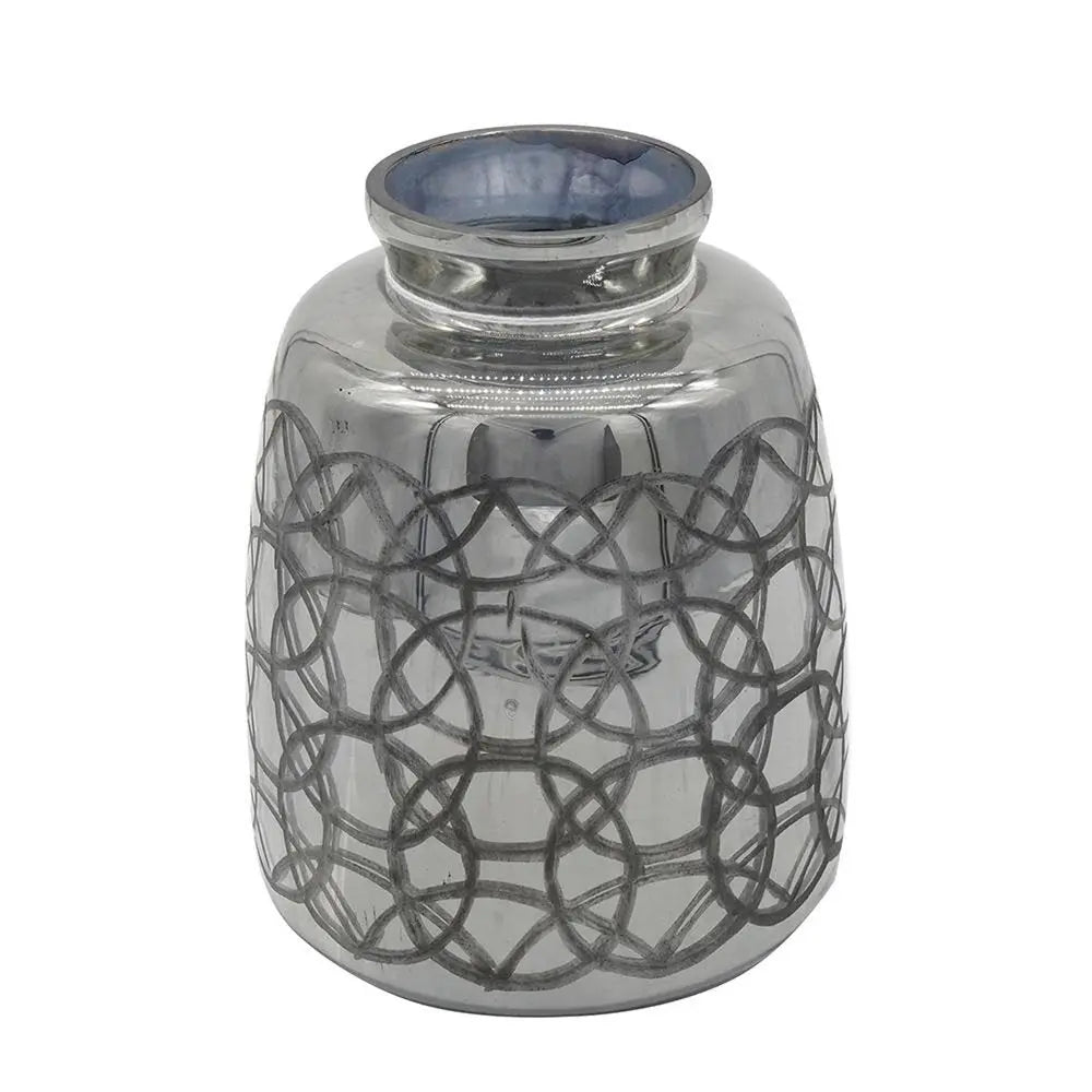9" Dark Gray Geometric Etched Glass Table Vase - NOBLE HOME INTERIORS