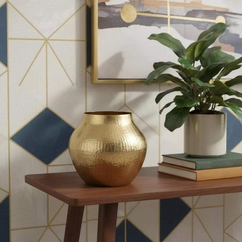 9" Gold Round Aluminum Table Vase - NOBLE HOME INTERIORS