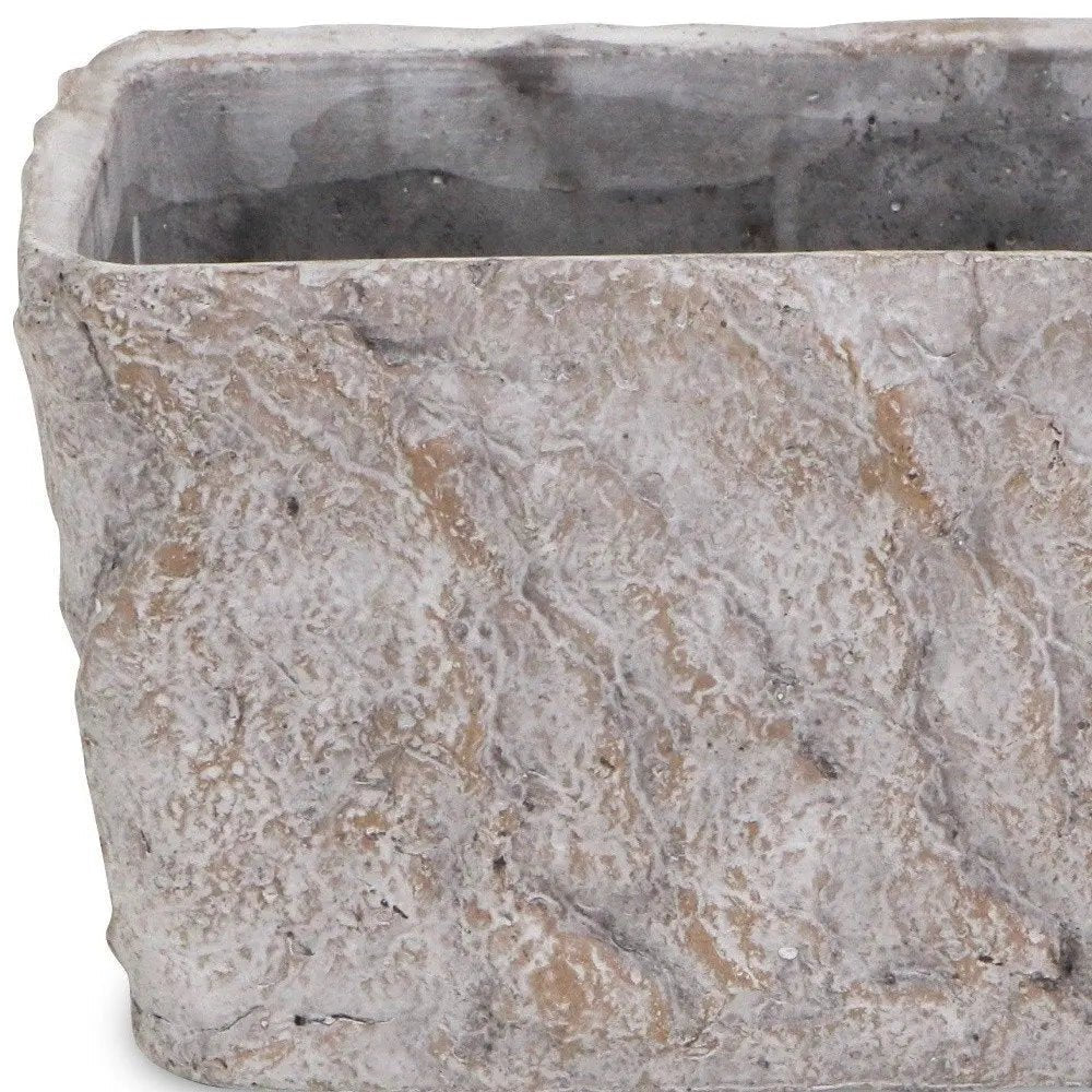9" Gray Speckle Glaze Cement Indoor Outdoor Rectangular Pot Planter - NOBLE HOME INTERIORS