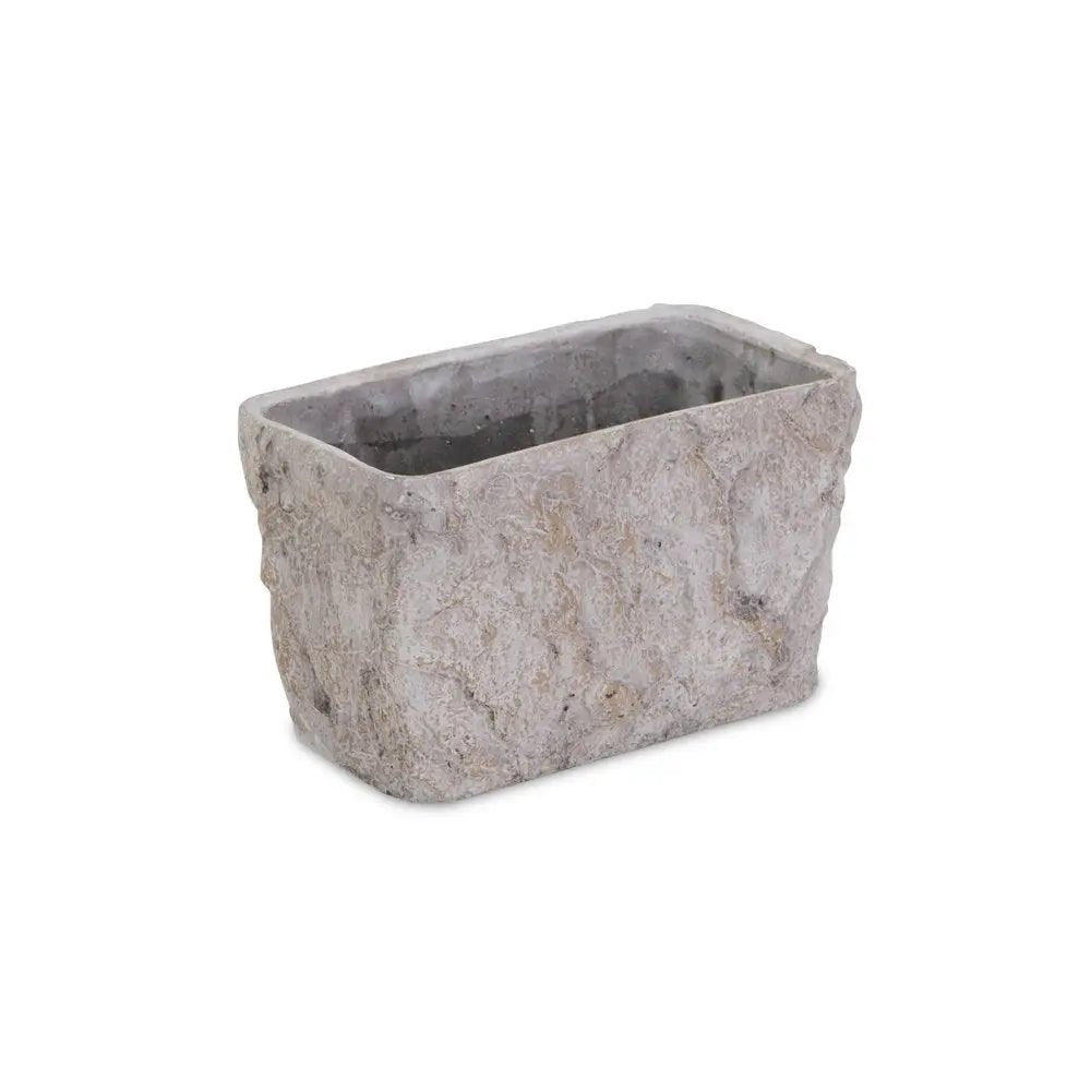 9" Gray Speckle Glaze Cement Indoor Outdoor Rectangular Pot Planter - NOBLE HOME INTERIORS