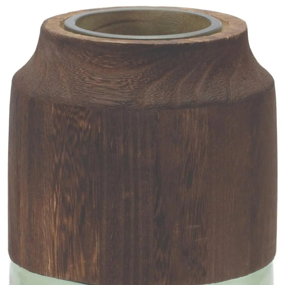 9" Green And Brown Round Glass Table Vase - NOBLE HOME INTERIORS