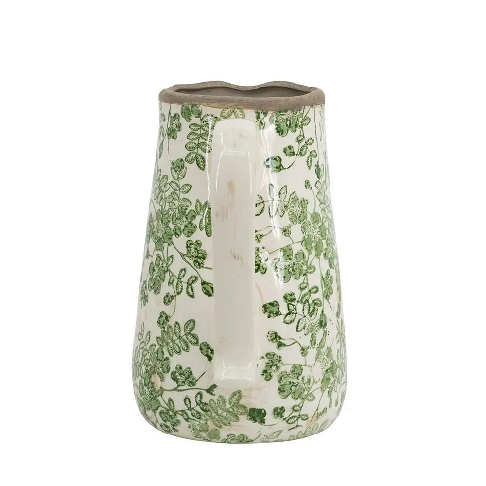 9" Green and White Leaf Round Ceramic Jug Vase With Does Not Apply - NOBLE HOME INTERIORS
