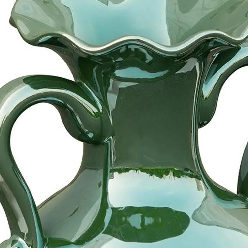 9" Hunter Green Amphora Ceramic Table Vase - NOBLE HOME INTERIORS