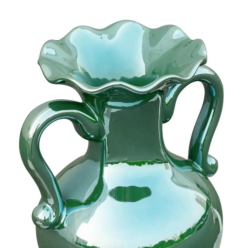 9" Hunter Green Amphora Ceramic Table Vase - NOBLE HOME INTERIORS