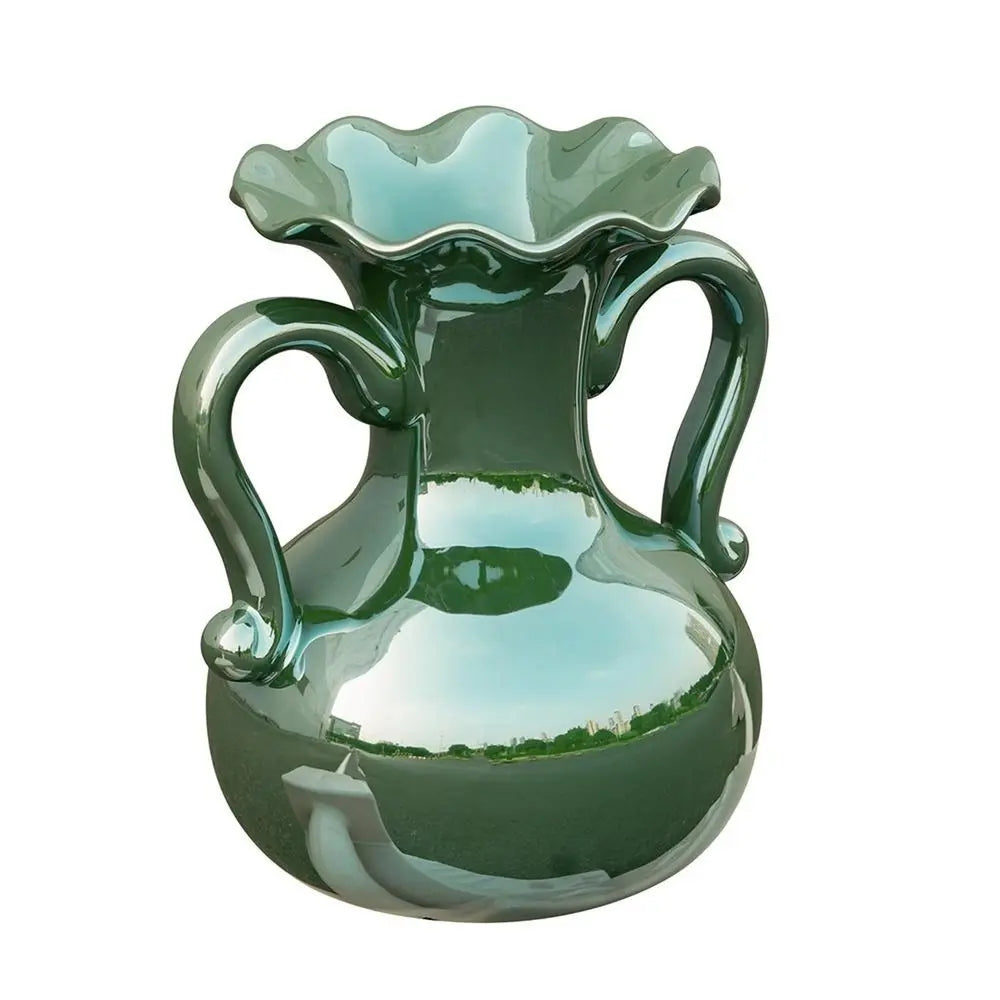 9" Hunter Green Amphora Ceramic Table Vase - NOBLE HOME INTERIORS