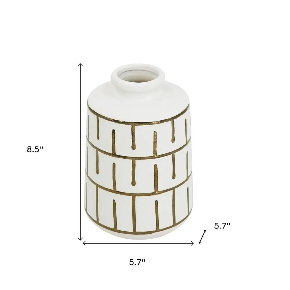 9" Ivory And Gold Geometric Round Ceramic Table Vase - NOBLE HOME INTERIORS
