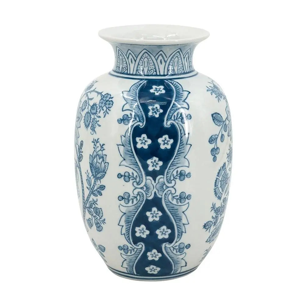 9" Light Blue And White Floral Round Porcelain Jar - NOBLE HOME INTERIORS