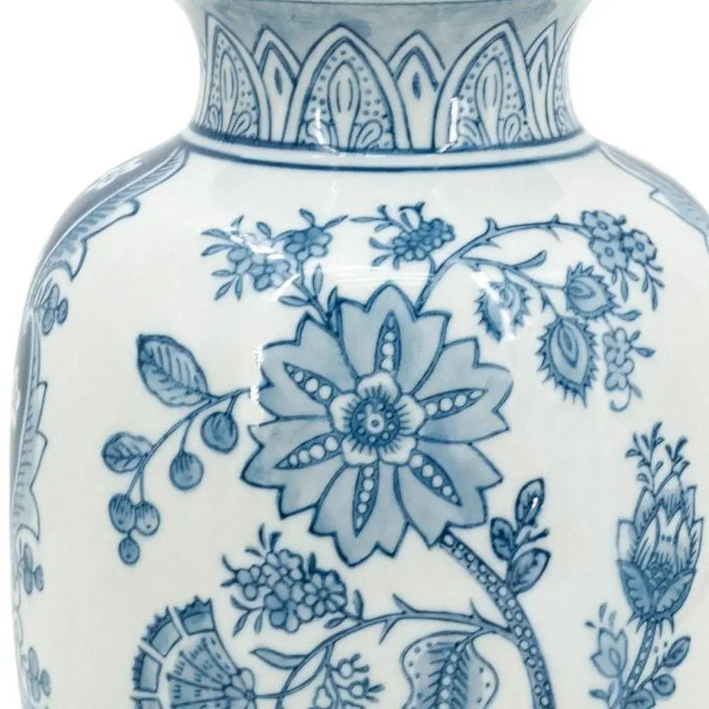 9" Light Blue And White Floral Round Porcelain Jar - NOBLE HOME INTERIORS