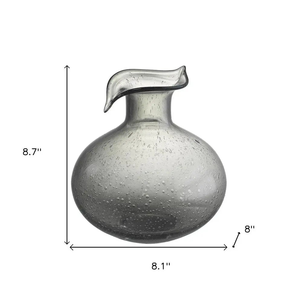 9" Light Gray Bubble Glass Round Table Vase - NOBLE HOME INTERIORS
