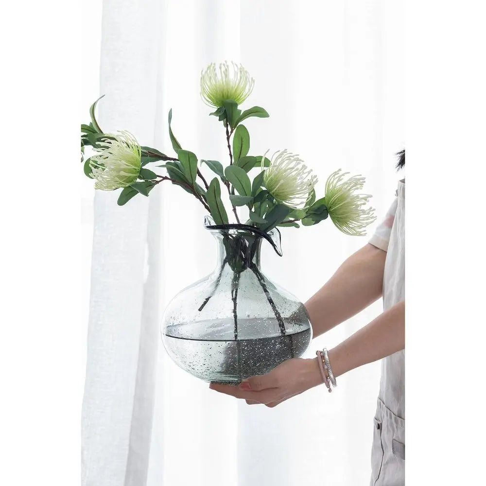 9" Light Gray Bubble Glass Round Table Vase - NOBLE HOME INTERIORS