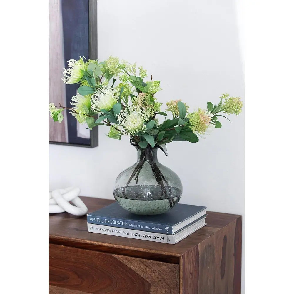 9" Light Gray Bubble Glass Round Table Vase - NOBLE HOME INTERIORS