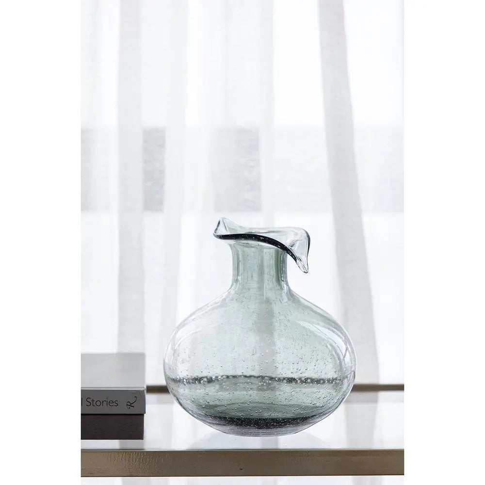 9" Light Gray Bubble Glass Round Table Vase - NOBLE HOME INTERIORS