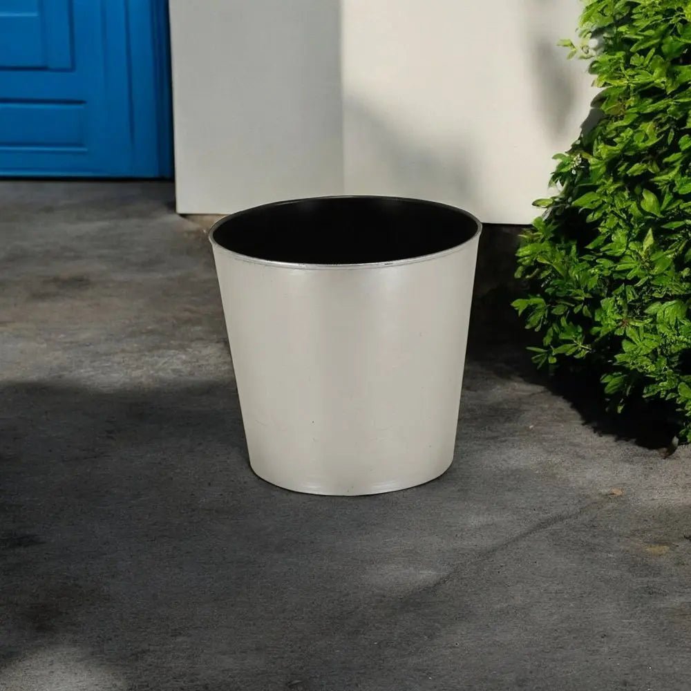 9" Silver Recycled Plastic Indoor Outdoor Round Pot Planter - NOBLE HOME INTERIORS