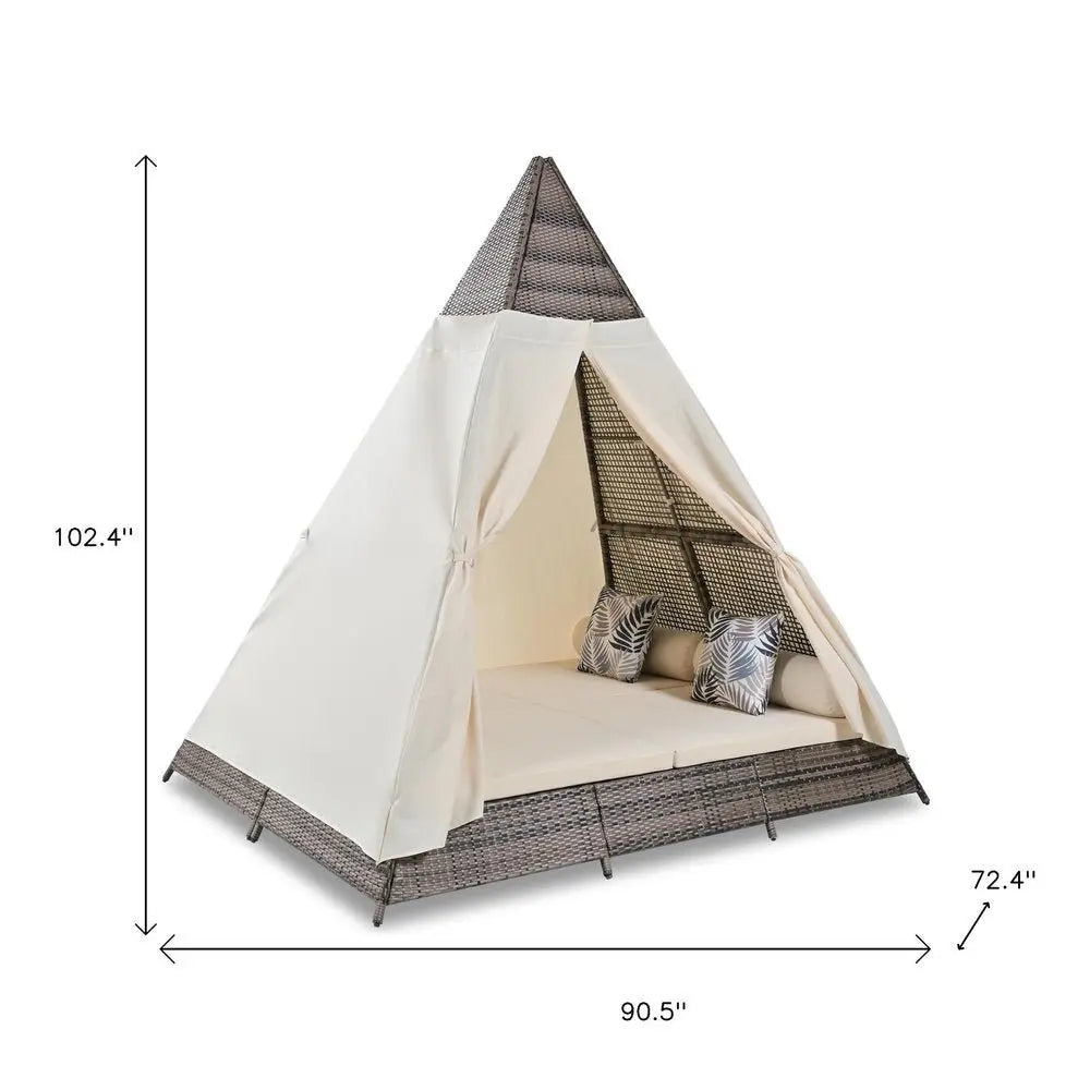 91" Brown And Natural Faux Rattan And Fabric Pyramid Lounge Chair - NOBLE HOME INTERIORS