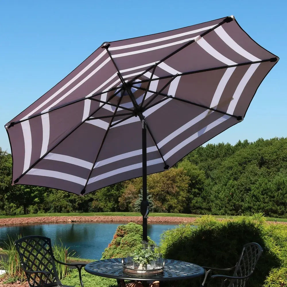 91" Dark Blue Polyester Octagonal Tilt Market Patio Umbrella - NOBLE HOME INTERIORS