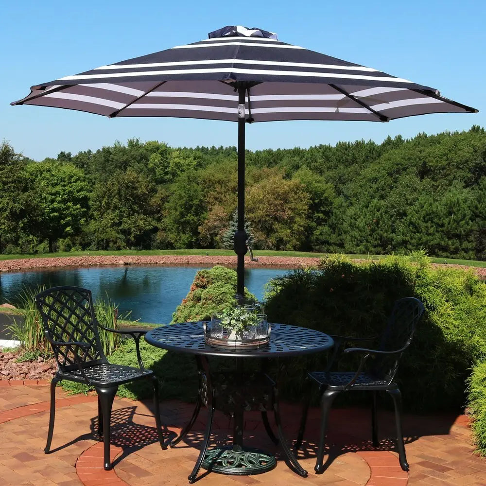 91" Dark Blue Polyester Octagonal Tilt Market Patio Umbrella - NOBLE HOME INTERIORS