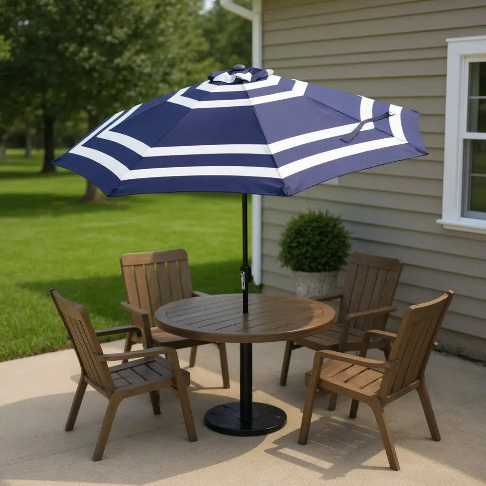 91" Dark Blue Polyester Octagonal Tilt Market Patio Umbrella - NOBLE HOME INTERIORS