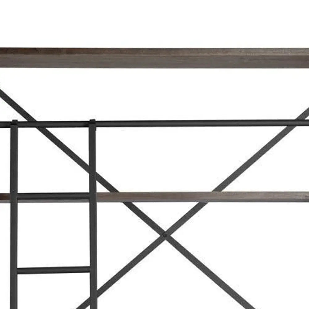 94" Brown Metal and Wood Four Tier Ladder Bookcase - NOBLE HOME INTERIORS