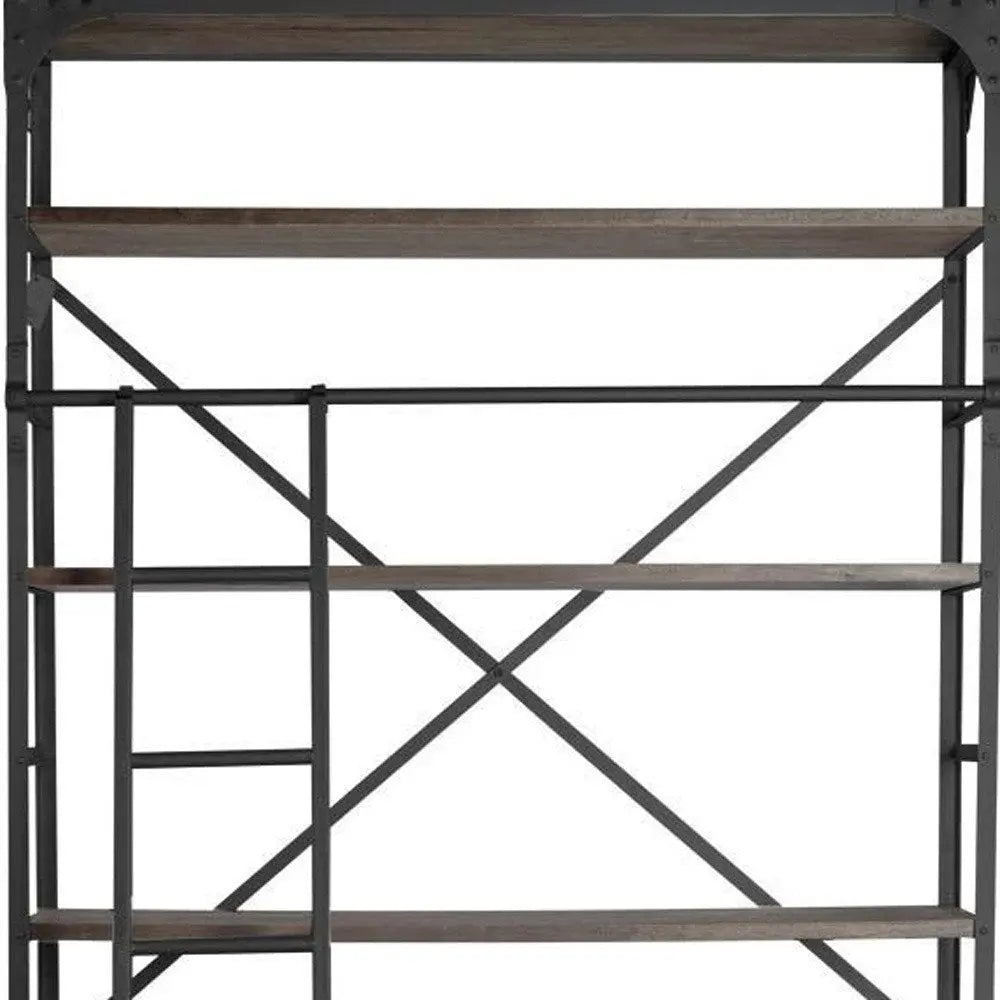 94" Brown Metal and Wood Four Tier Ladder Bookcase - NOBLE HOME INTERIORS
