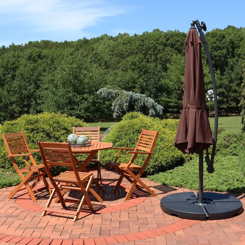 95" Brown Polyester Octagonal Tilt Lighted Market Patio Umbrella with Stand - NOBLE HOME INTERIORS