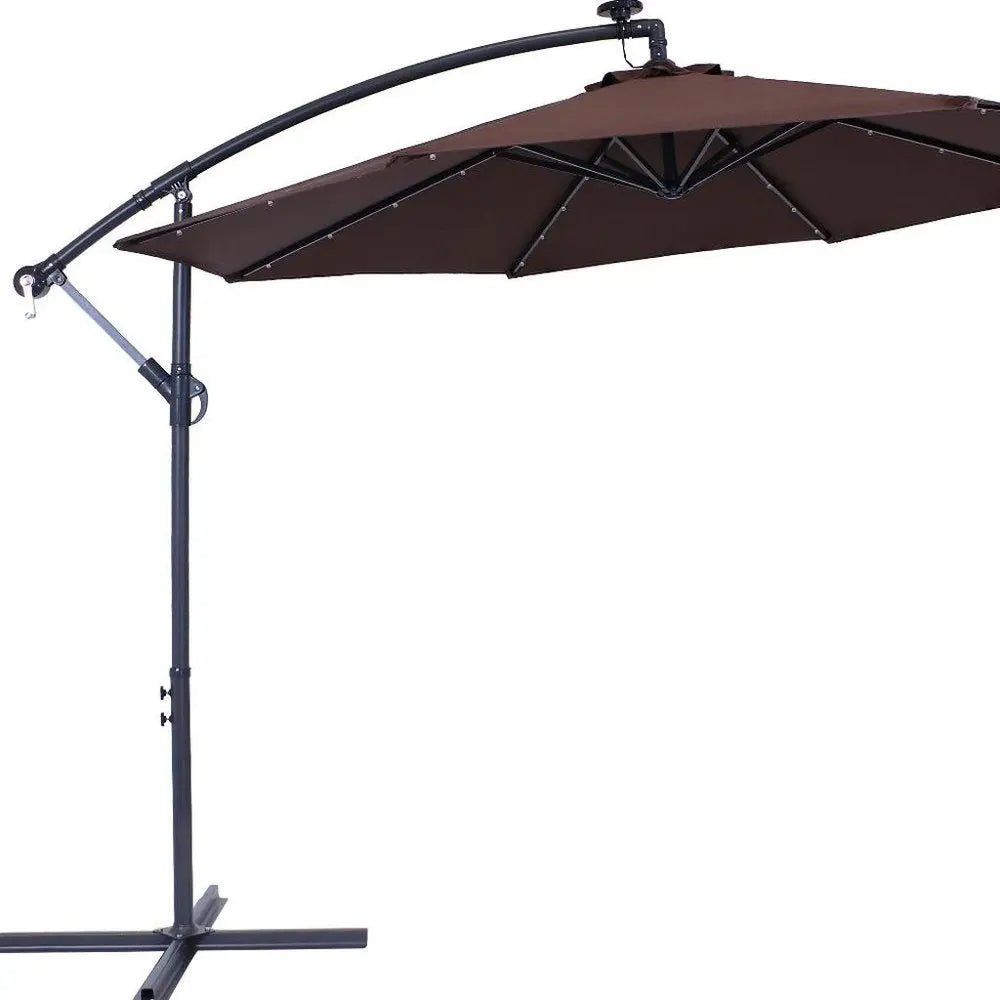 95" Brown Polyester Octagonal Tilt Lighted Market Patio Umbrella with Stand - NOBLE HOME INTERIORS