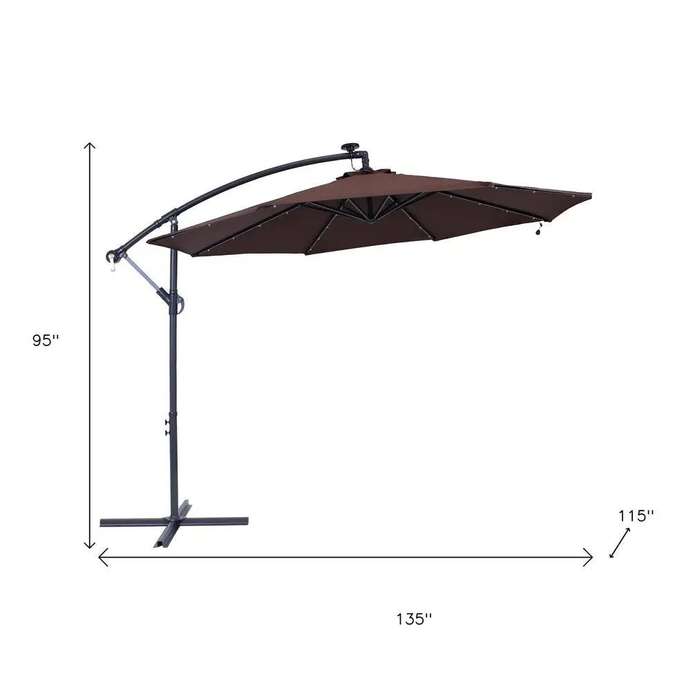 95" Brown Polyester Octagonal Tilt Lighted Market Patio Umbrella with Stand - NOBLE HOME INTERIORS