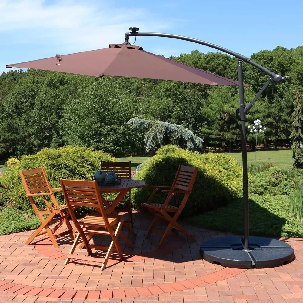 95" Brown Polyester Octagonal Tilt Lighted Market Patio Umbrella with Stand - NOBLE HOME INTERIORS