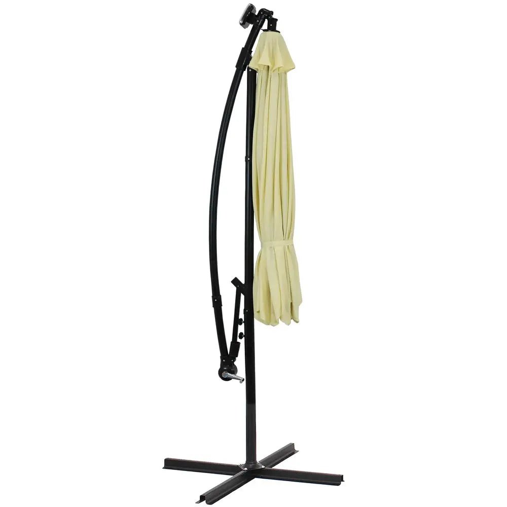 95" Cream Polyester Octagonal Tilt Lighted Market Patio Umbrella with Stand - NOBLE HOME INTERIORS