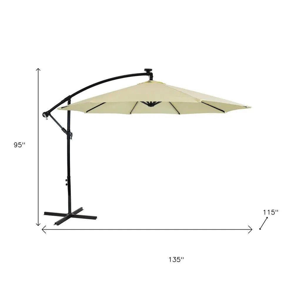 95" Cream Polyester Octagonal Tilt Lighted Market Patio Umbrella with Stand - NOBLE HOME INTERIORS