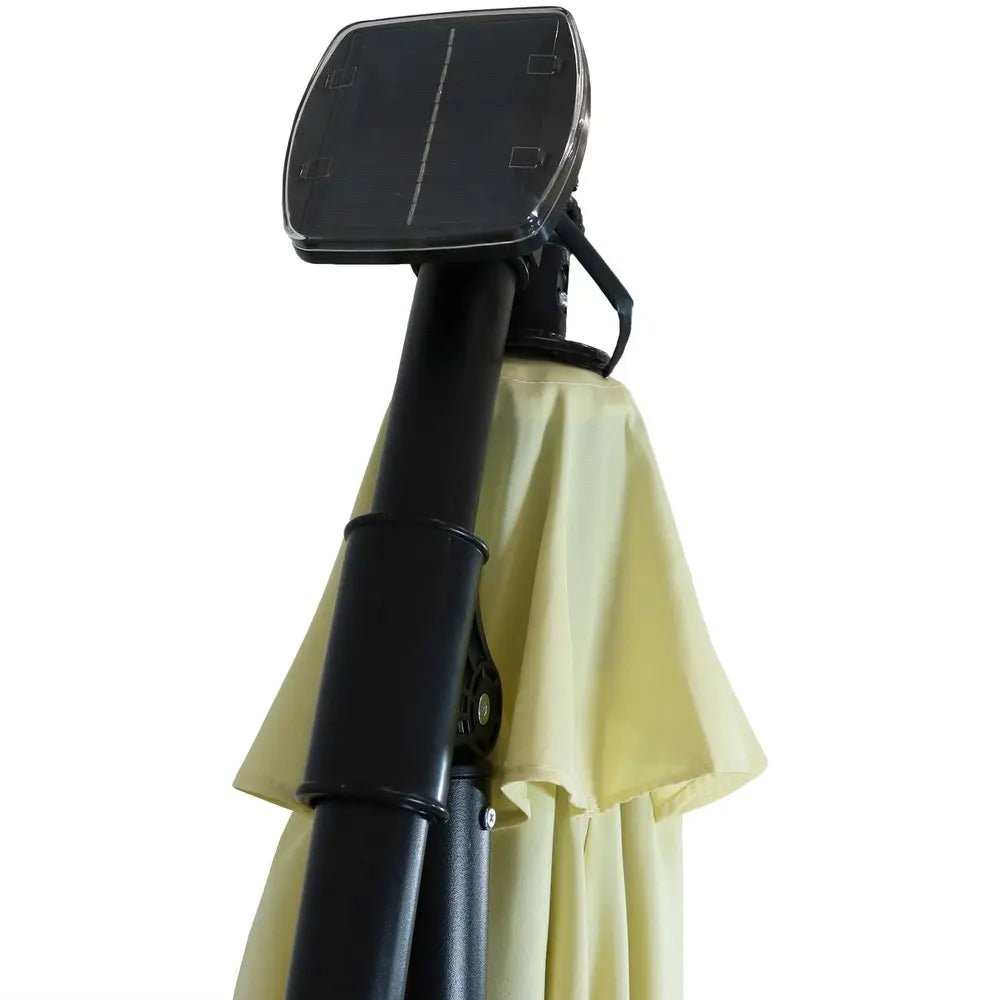 95" Cream Polyester Octagonal Tilt Lighted Market Patio Umbrella with Stand - NOBLE HOME INTERIORS