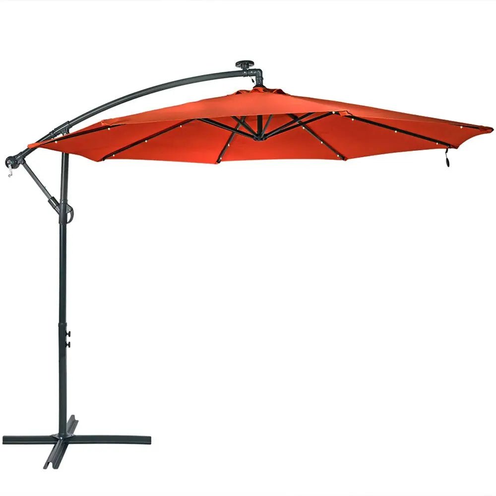 95" Dark Orange Polyester Octagonal Tilt Lighted Market Patio Umbrella with Stand - NOBLE HOME INTERIORS