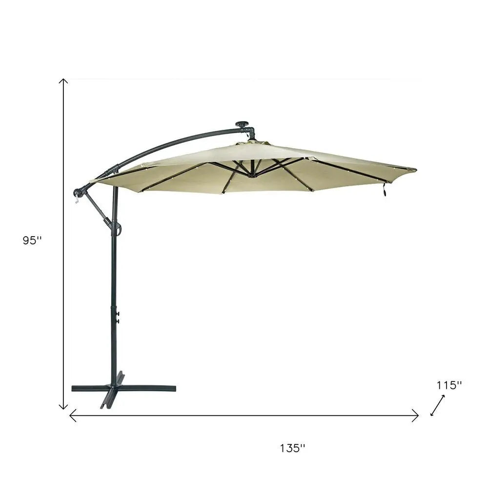 95" White Polyester Octagonal Tilt Lighted Market Patio Umbrella with Stand - NOBLE HOME INTERIORS