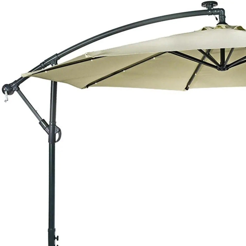 95" White Polyester Octagonal Tilt Lighted Market Patio Umbrella with Stand - NOBLE HOME INTERIORS