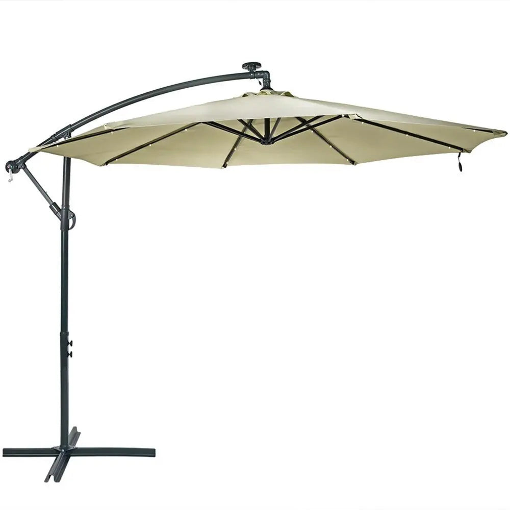 95" White Polyester Octagonal Tilt Lighted Market Patio Umbrella with Stand - NOBLE HOME INTERIORS