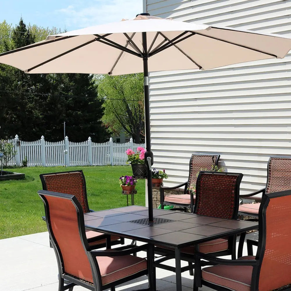 96" Beige Polyester Octagonal Tilt Lighted Market Patio Umbrella - NOBLE HOME INTERIORS