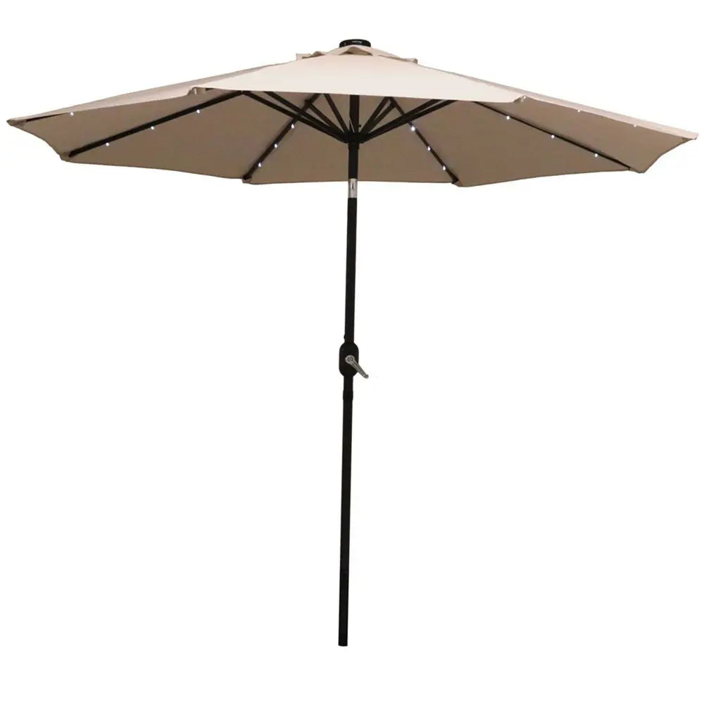 96" Beige Polyester Octagonal Tilt Lighted Market Patio Umbrella - NOBLE HOME INTERIORS