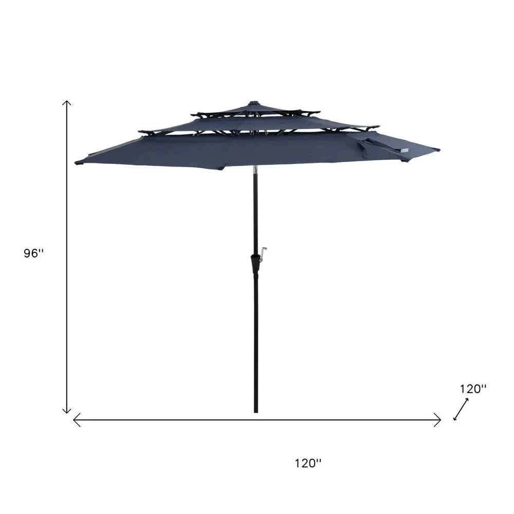 96" Dark Blue Polyester Octagonal Tilt Lighted Market Patio Umbrella - NOBLE HOME INTERIORS