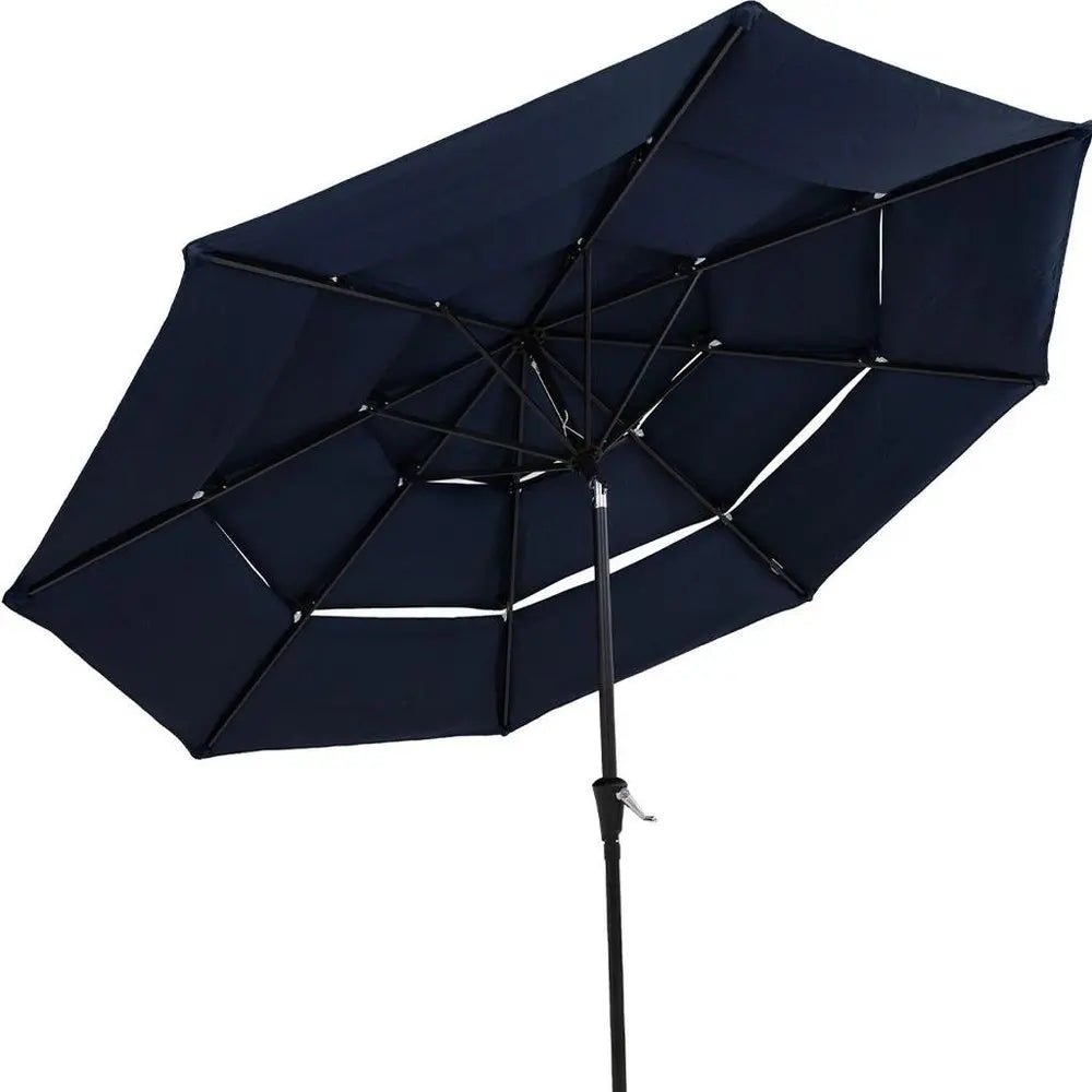 96" Dark Blue Polyester Octagonal Tilt Lighted Market Patio Umbrella - NOBLE HOME INTERIORS