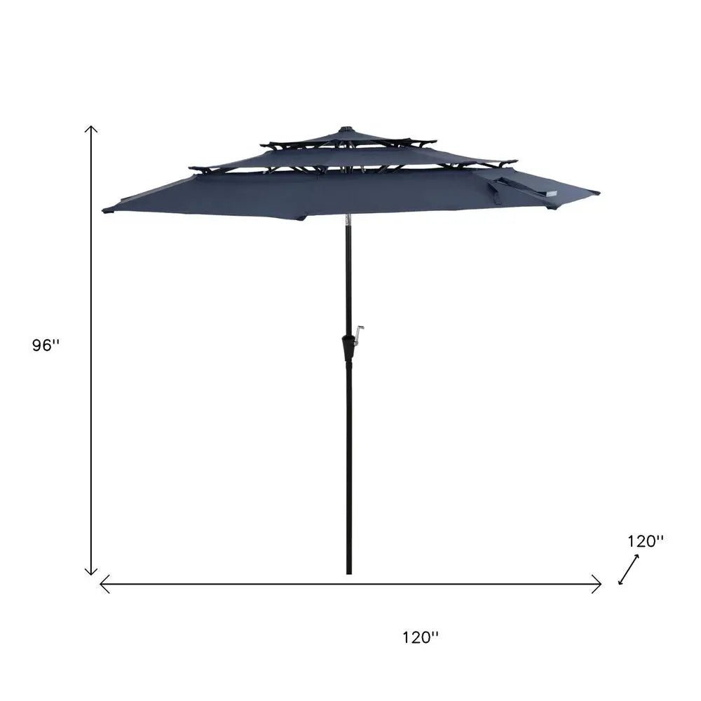 96" Dark Blue Polyester Octagonal Tilt Lighted Market Patio Umbrella - NOBLE HOME INTERIORS