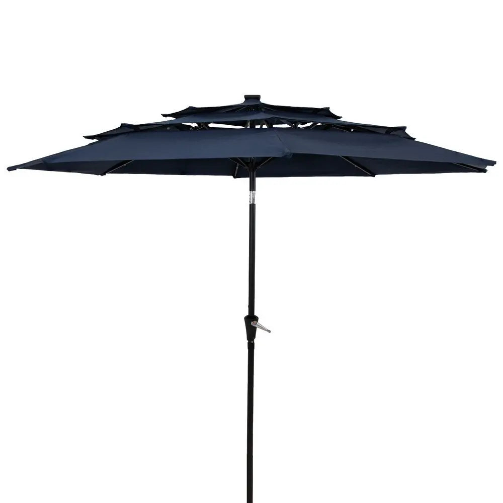 96" Dark Blue Polyester Octagonal Tilt Lighted Market Patio Umbrella - NOBLE HOME INTERIORS