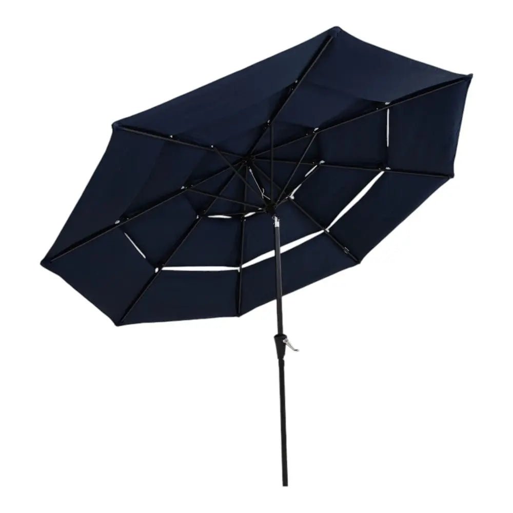 96" Dark Blue Polyester Octagonal Tilt Lighted Market Patio Umbrella - NOBLE HOME INTERIORS