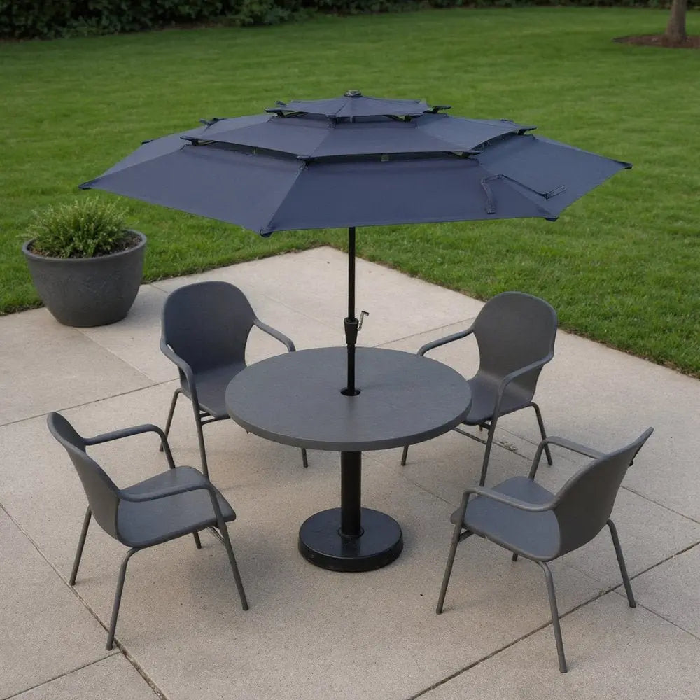 96" Dark Blue Polyester Octagonal Tilt Lighted Market Patio Umbrella - NOBLE HOME INTERIORS