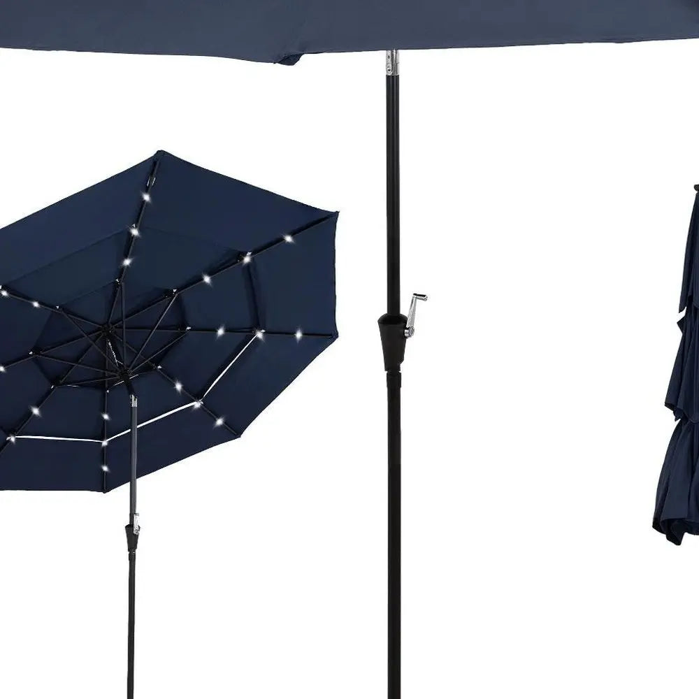 96" Dark Blue Polyester Octagonal Tilt Lighted Market Patio Umbrella - NOBLE HOME INTERIORS