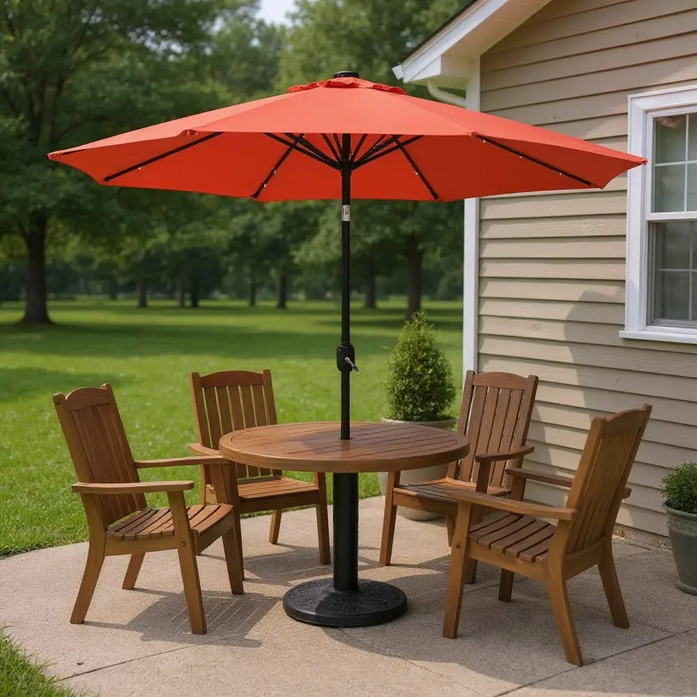 96" Orange Polyester Octagonal Tilt Lighted Market Patio Umbrella - NOBLE HOME INTERIORS