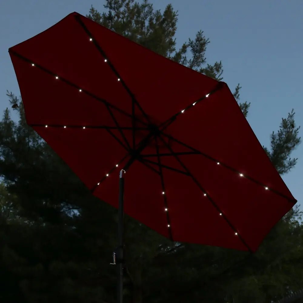 96" Red Polyester Octagonal Tilt Lighted Market Patio Umbrella - NOBLE HOME INTERIORS